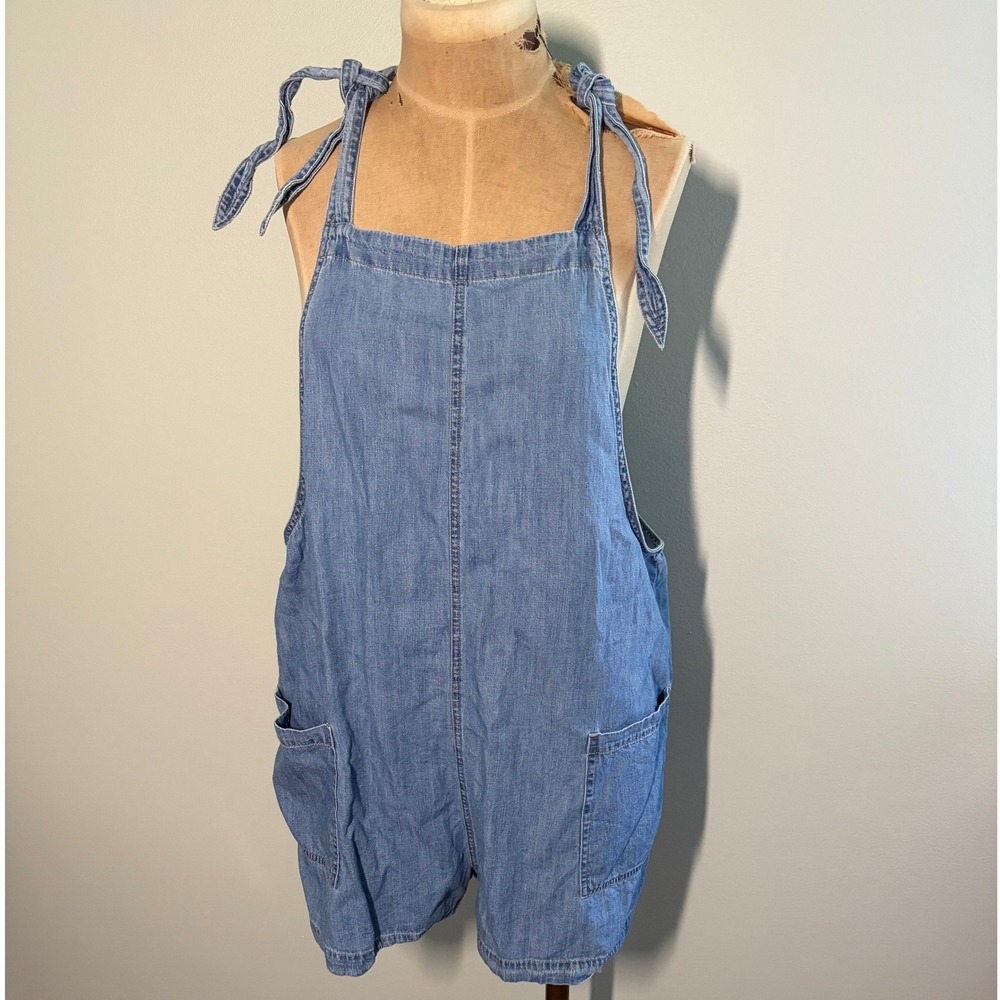 Denim overalls Light Wash Tie Shoulder Oversized Blue Celebrity Pink Womens XL